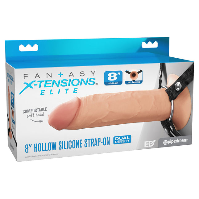 FX Elite 8 Inch Silicone Hollow Strap-On Flesh Dildo Box Front View