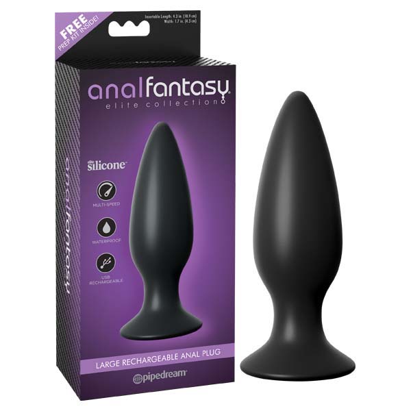 Anal Fantasy Large Rechargeable Anal Plug - Black 13.5 cm (5.3'') USB Rechargeable Vibrating Butt Plug