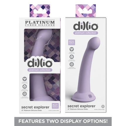 Front and Back of Dillio Platinum Secret Explorer 6 Inch Purple Dildo Cases