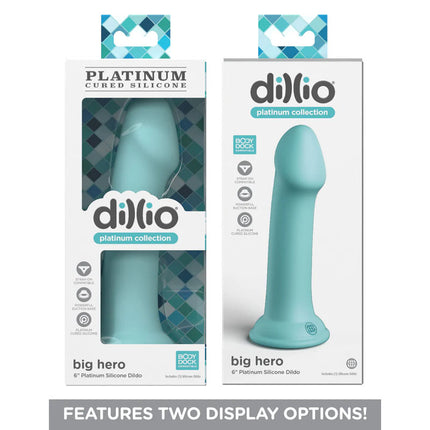 Dillio Platinum Big Hero 6 Inch Teal Dildo Front and Back Case View