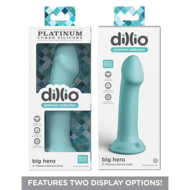 Dillio Platinum Big Hero 6 Inch Teal Dildo Front and Back Case View