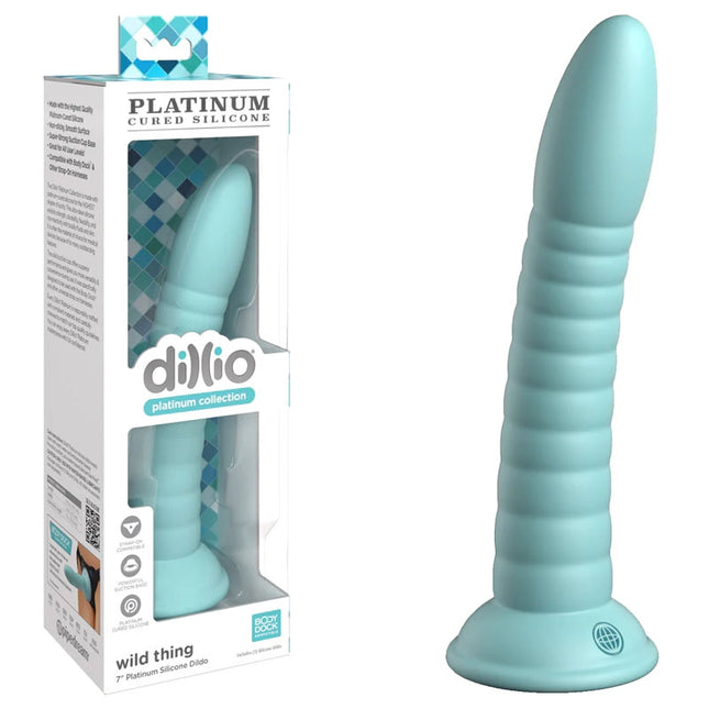 Dillio Platinum Wild Thing 7 Inch Teal Dildo with case front view
