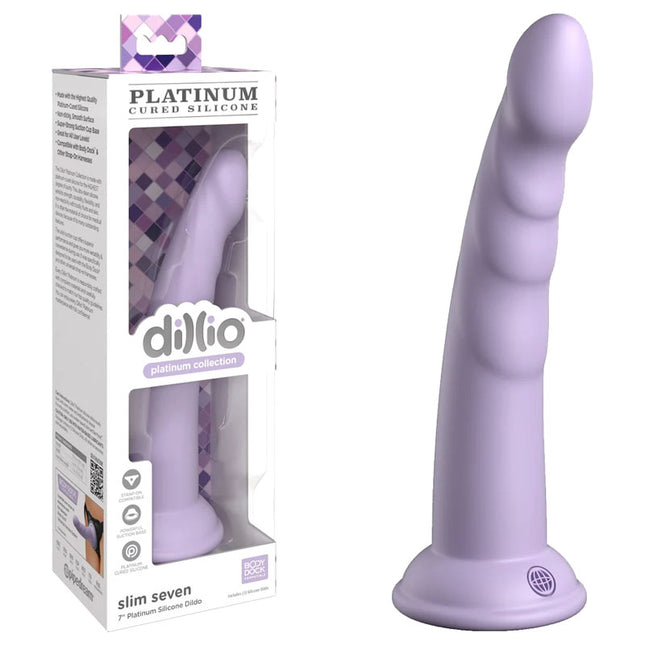Dillio Platinum Slim Seven 7 Inch Purple Dildo with Case Front View
