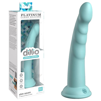 Dillio Platinum Slim Seven 7 Inch Teal Dildo with Case Front View