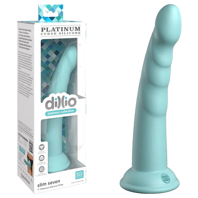 Dillio Platinum Slim Seven 7 Inch Teal Dildo with Case Front View