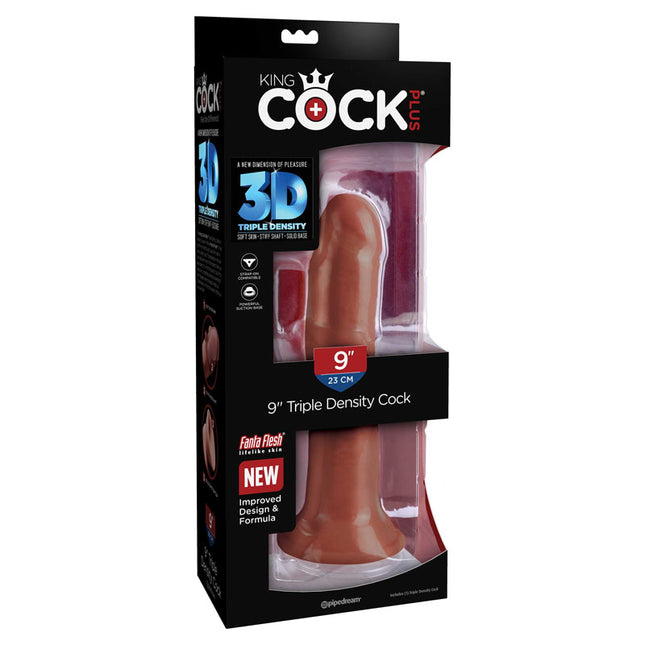 King Cock Plus 8'' Triple Density Realistic Brown Dildo Front View of Box