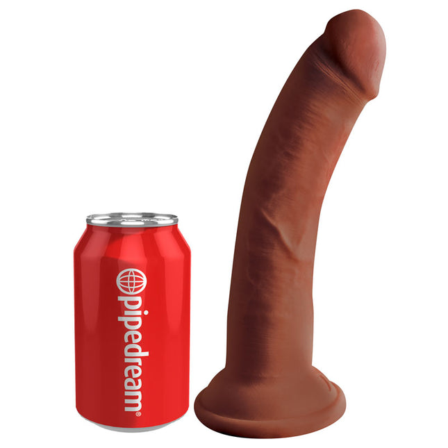King Cock Plus 8'' Triple Density Realistic Brown Dildo Next to a coke can