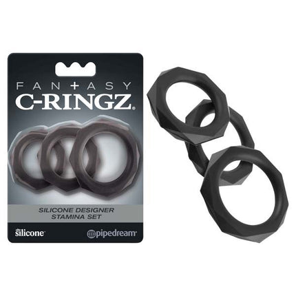 Fantasy C-Ringz Silicone Designer Stamina Set Black Cock Rings - Set of 3