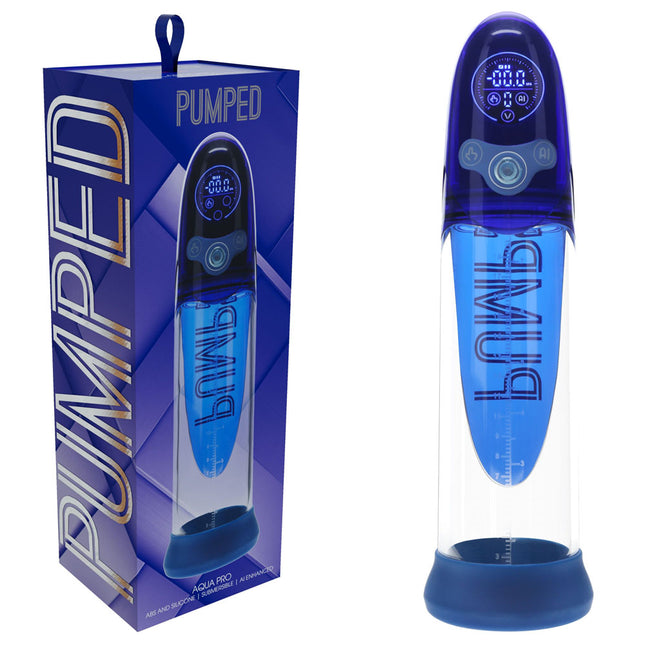 PUMPED Aqua-Pro Blue/Clear AI-Enabled Submersible Auto Penis Pump