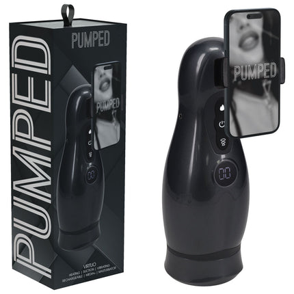 PUMPED Virtuo - Gunmetal Grey/Clear USB Rechargeable Sucking And Vibrating Auto Masturbator