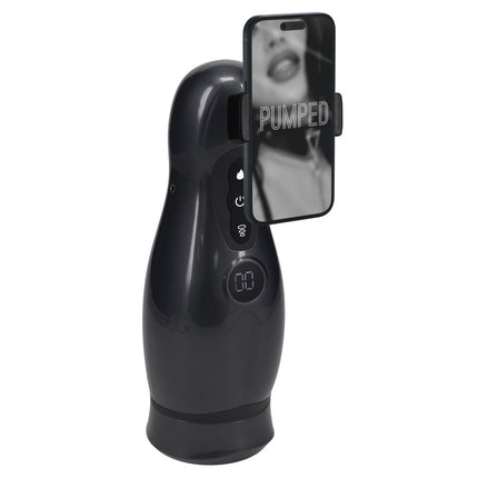 PUMPED Virtuo - Gunmetal Grey/Clear USB Rechargeable Sucking And Vibrating Auto Masturbator