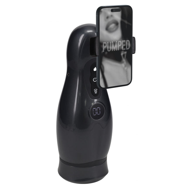 PUMPED Virtuo - Gunmetal Grey/Clear USB Rechargeable Sucking And Vibrating Auto Masturbator