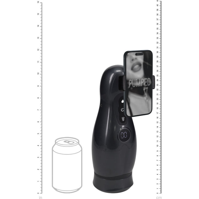 PUMPED Virtuo - Gunmetal Grey/Clear USB Rechargeable Sucking And Vibrating Auto Masturbator