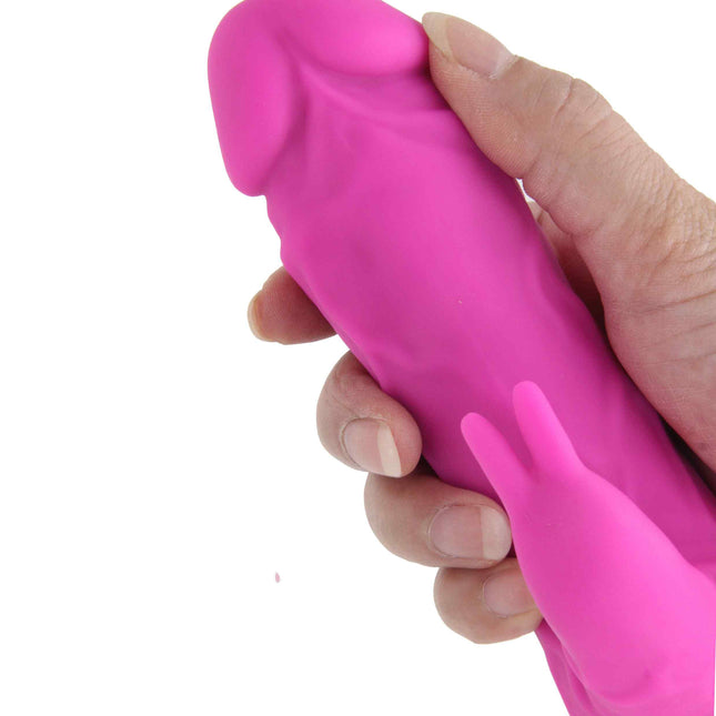 Pink 9 Inch Rabbit Vibrator Clitoral Stimulator Female Hand on Sex Toy