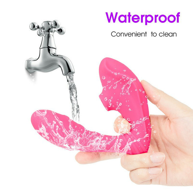 Pink Luxury G Spot & Clitoris Suction Vibrator Under Tap Showing Waterproof