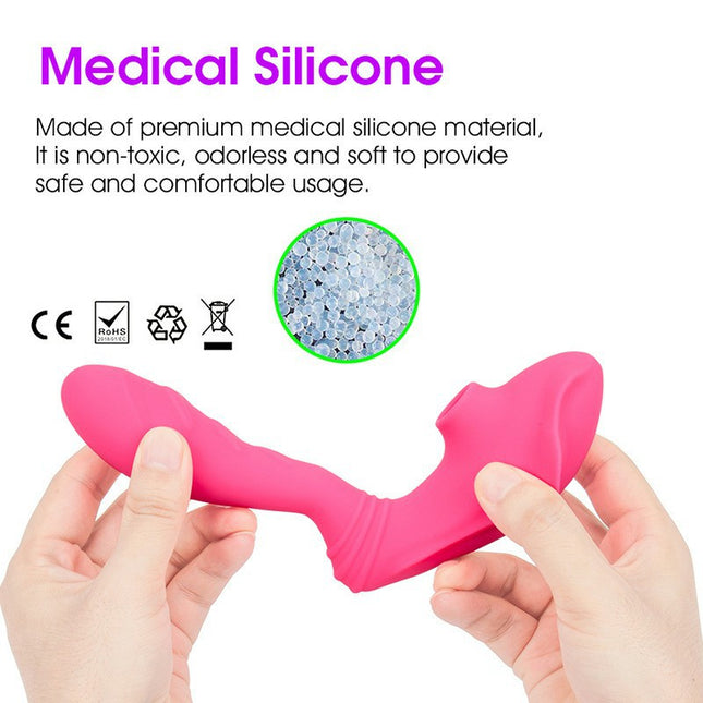 Pink Luxury G Spot & Clitoris Suction Vibrator with Medical Silicone and Flexing in hand