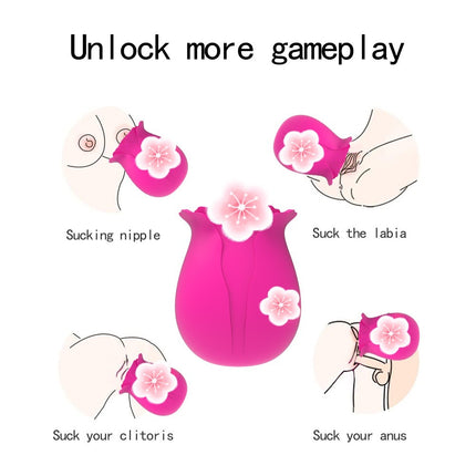 Pink Rose Toy Clitoral Suction Vibrator for Sucking Labia, Nipple, Clitoris and Anus