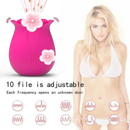 Pink Rose Toy Clitoral Suction Vibrator with Sexy Blonde Female in Bikini