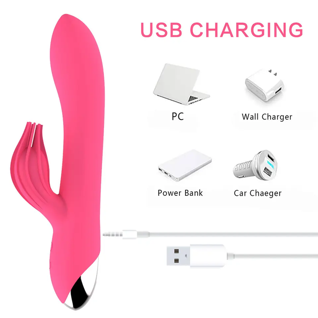 Pink USB Rechargeable Dual Motor Rabbit Vibrator