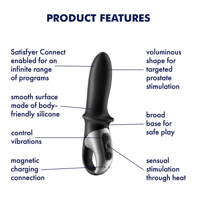 Product Features Diagram of Black Satisfyer Hot Passion Heating Anal Vibrator