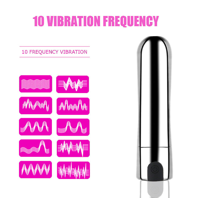 Purple Elegant 10 function Bullet Vibrator explaining the vibration levels of the female vibrator