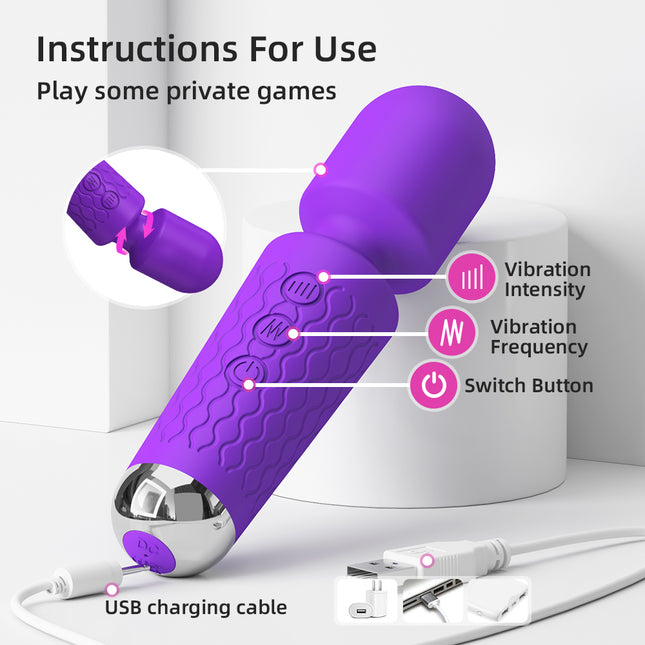 Purple Mini Portable Wand Massage Diagram of how to use