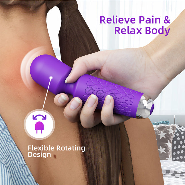 Purple Mini Portable Wand Massager with Sex Toy on Female Neck