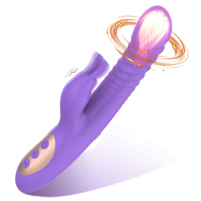 Purple Thrusting Vibrator with Rabbit Clitoral Stimulator