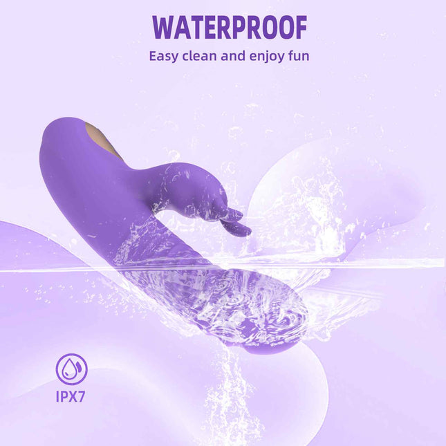 Purple Thrusting Vibrator with Rabbit Clitoral Stimulator Waterproof Diagram