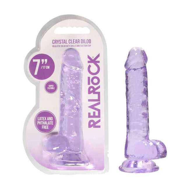 Purple REALROCK 7 Inch Realistic Dildo With Balls with Box