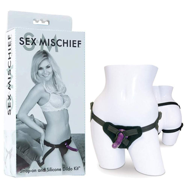 Purple and Black Sex & Mischief Strap-On Dildo Kit with Box