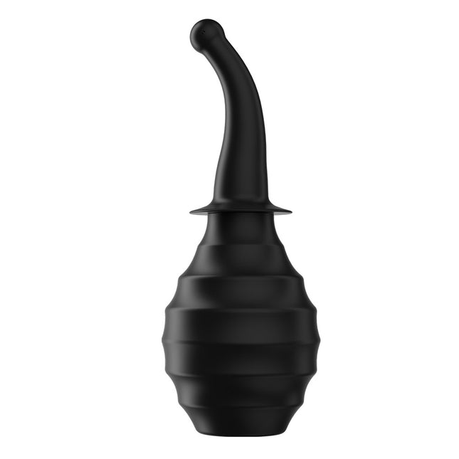 Black rubber bulb syringe on a white background