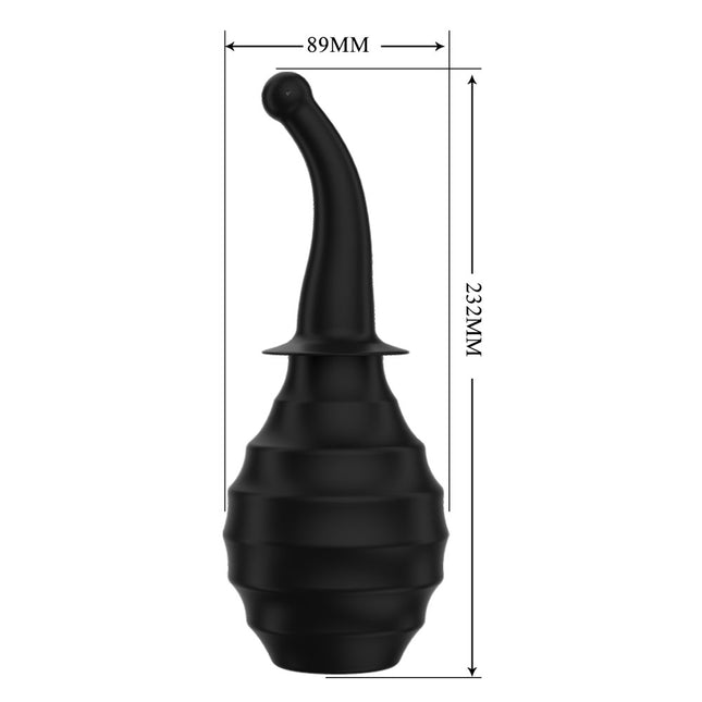MR PLAY Anal Douche M6 Black - 330ml with measurements on a white background