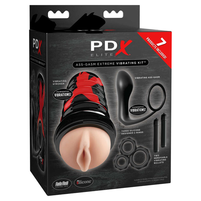 PDX Elite Ass-gasm Extreme Vibrating Kit - Black Male Kit 11 Piece Set