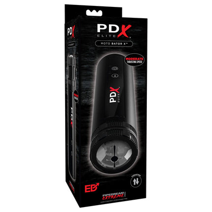 Packaging of PDX Elite Moto Bator X Black Powered Water Stroker