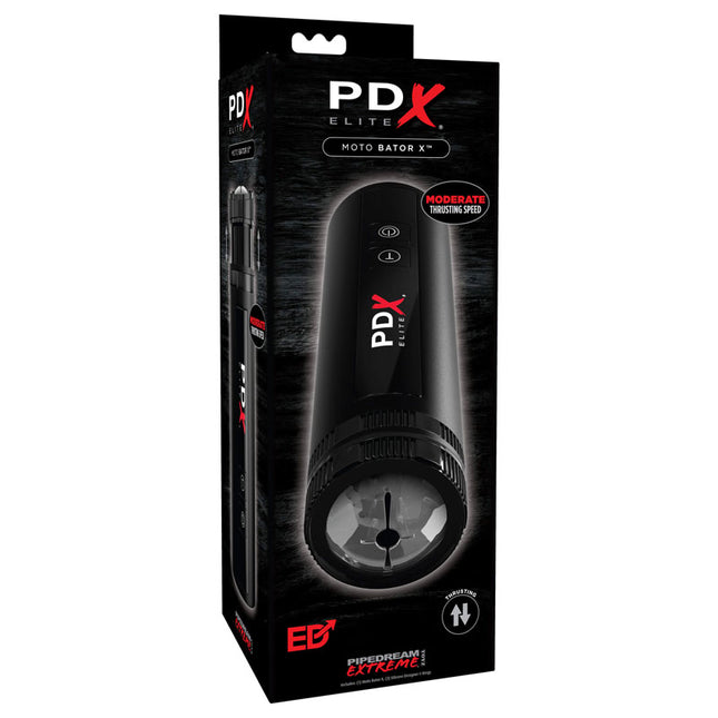 Packaging of PDX Elite Moto Bator X Black Powered Water Stroker