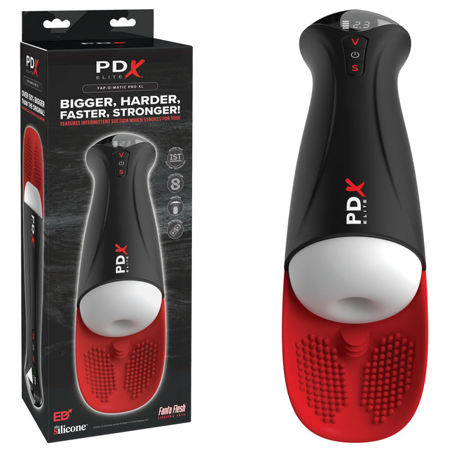 PDX Elite Fap-O-Matic Pro XL - White/Red USB Rechargeable Auto Stroker