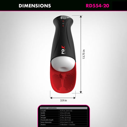 PDX Elite Fap-O-Matic Pro XL - White/Red USB Rechargeable Auto Stroker
