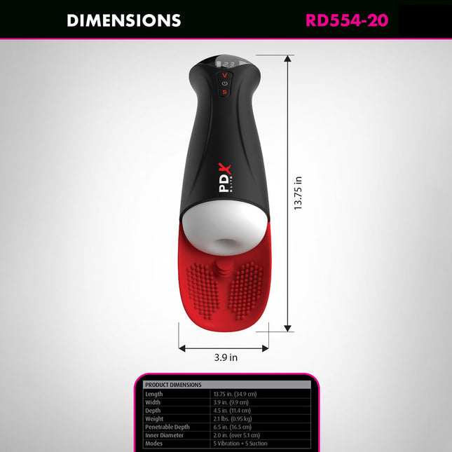 PDX Elite Fap-O-Matic Pro XL - White/Red USB Rechargeable Auto Stroker