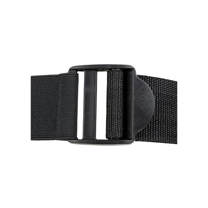 Black harness strap close up view