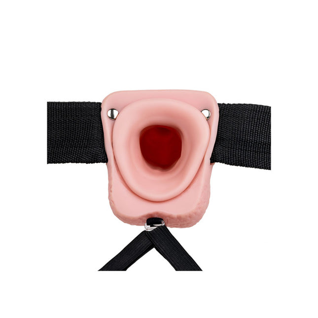 Rear view of REALROCK Hollow Strapon with Balls 9 Inch Flesh Dildo