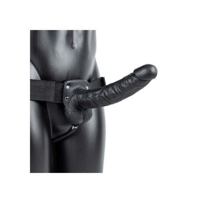Black Manakin wearing REALROCK Vibrating Hollow Strapon with Balls 9 Inch Black Dildo