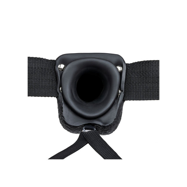 Rear View of REALROCK Vibrating Hollow Strapon with Balls 9 Inch Black Dildo