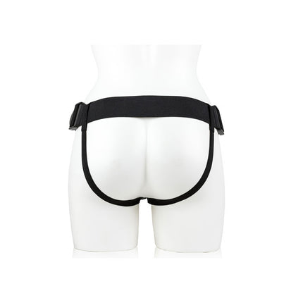 White Manakin wearing Black Strapon Harness