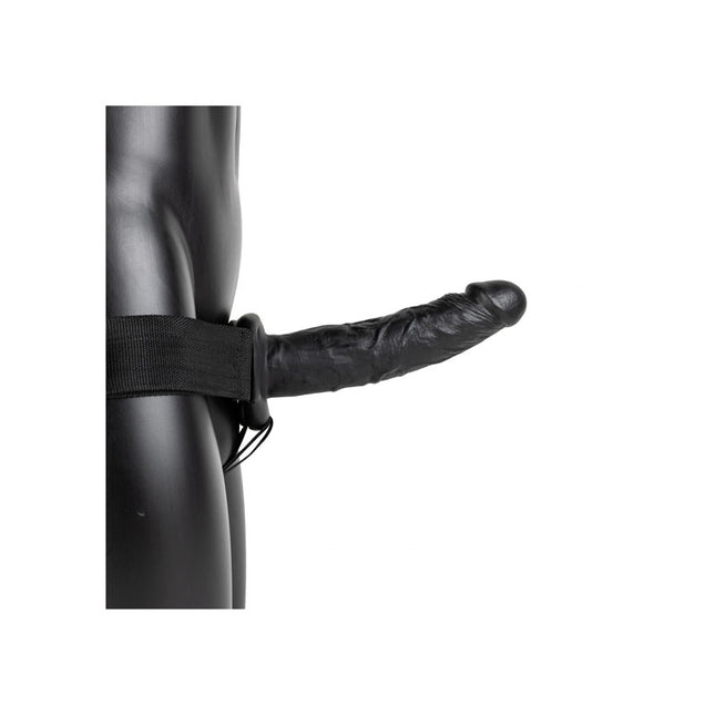 Black Manakin wearing REALROCK Vibrating Hollow Strapon 8 Inch Black Dildo Side View