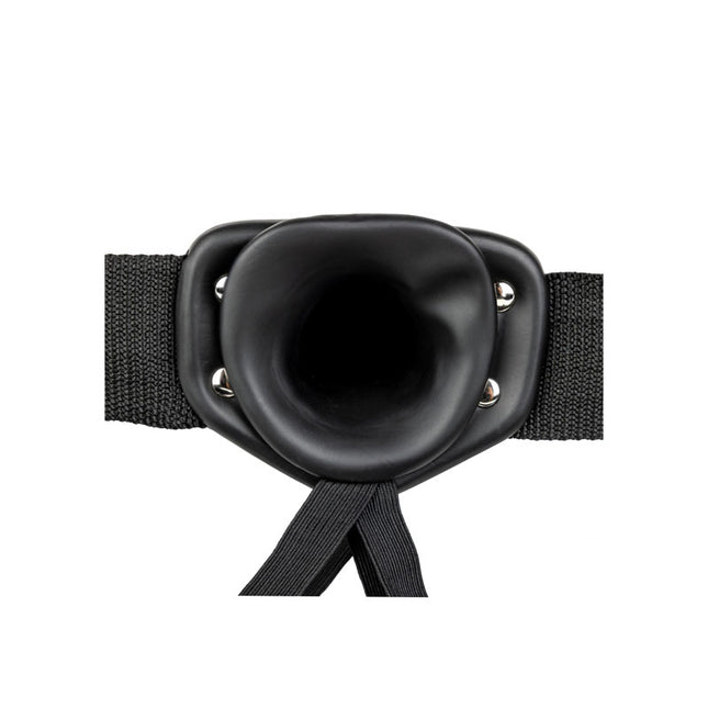 Rear View of REALROCK Vibrating Hollow Strapon 8 Inch Black Dildo