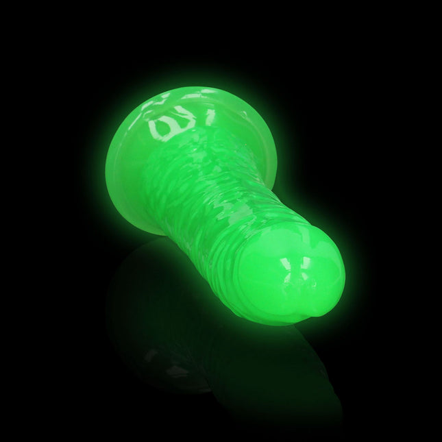 Front View of REALROCK 7 Inch Slim Glow in the Dark Neon Green Dildo