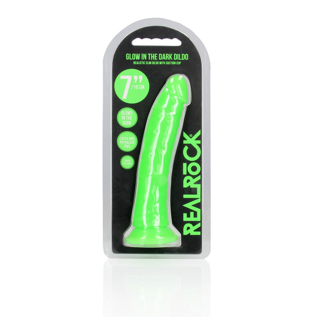 REALROCK 7 Inch Slim Glow in the Dark Neon Green Dildo