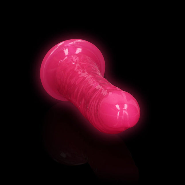 Front View of REALROCK 7 Inch Slim Glow in the Dark Neon Pink Dildo