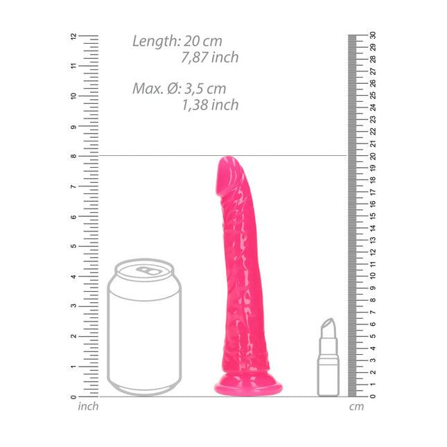 REALROCK 7 Inch Slim Glow in the Dark Neon Pink Dildo